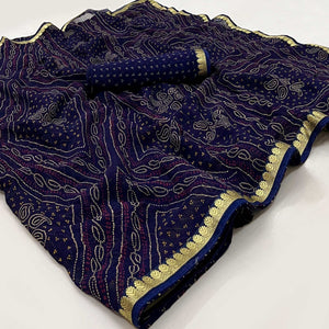 Blue Bandhani Printed Georgette Saree With Designer Border