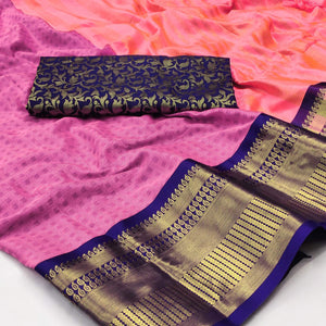 Gajari Pink Woven Cotton Silk Saree With Tassels