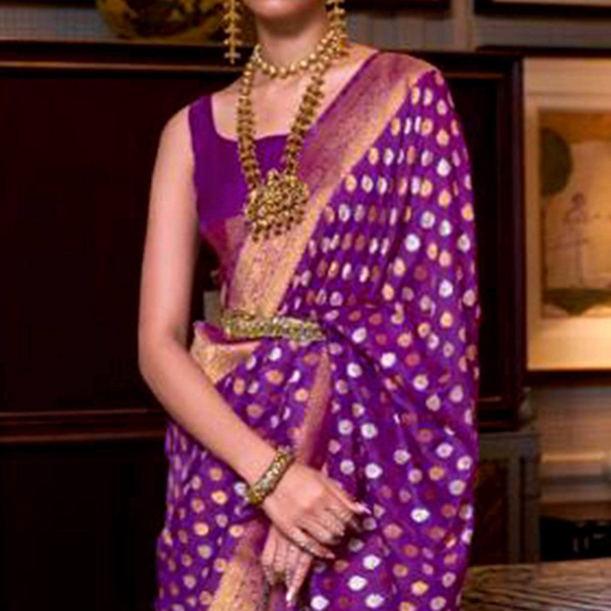 Purple Woven Khadi Silk Saree With Tassels