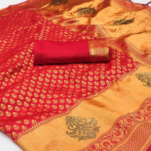 Pink Woven Art Silk Saree With Tassels
