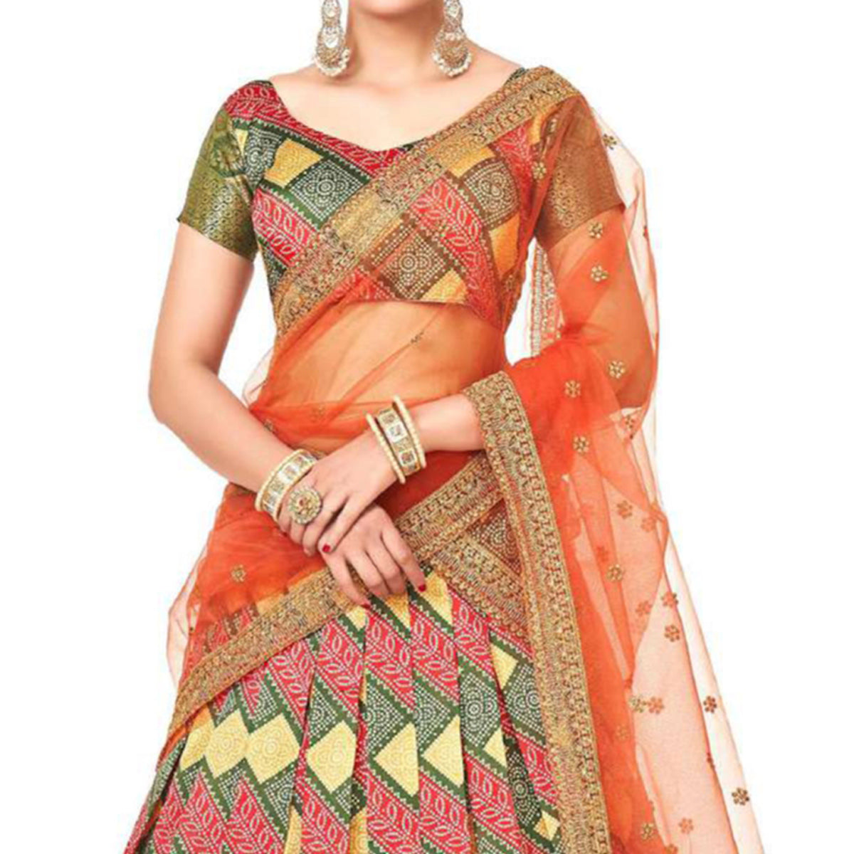 Multicolor Digital Printed With Zari Work Art Silk Lehenga Choli