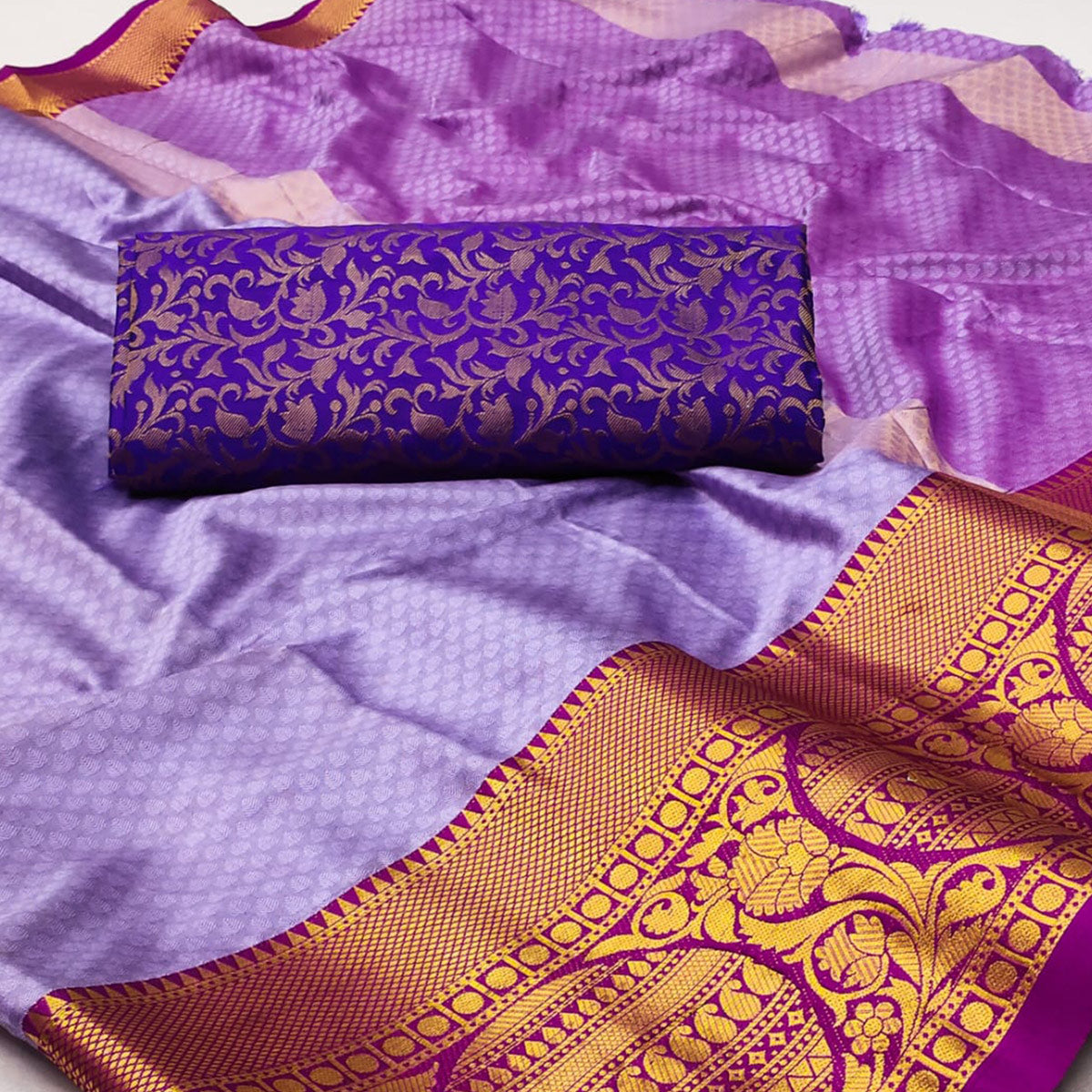 Light Purple Woven Cotton Silk Saree With Tassels