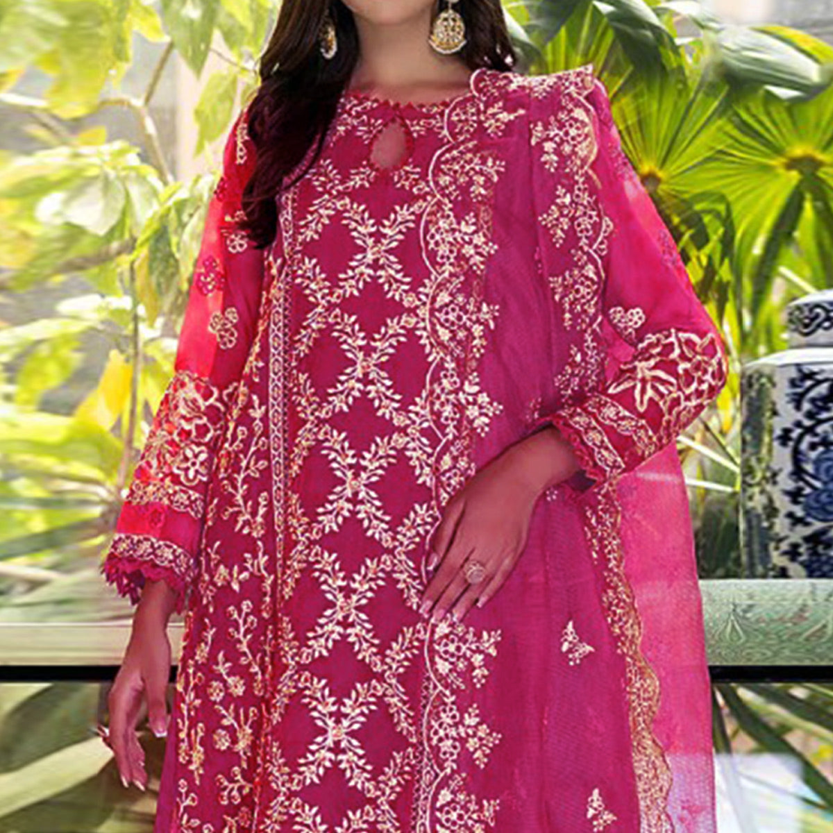 Rose Pink Floral Embroidered Georgette Salwar Suit