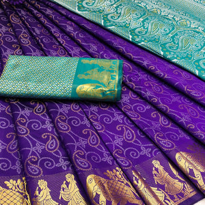 Violet Bandhani Woven Banarasi Silk Saree