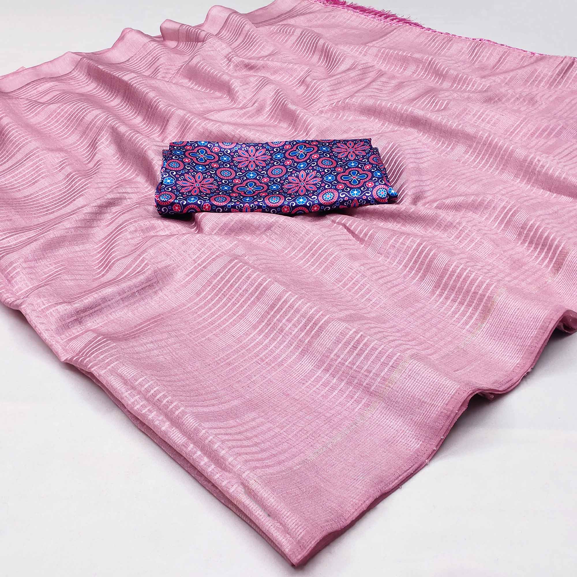 Pink Striped Pattern Manipuri Silk Saree