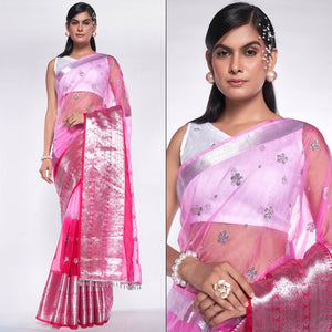 Light Pink Sequins Embroidered Organza Saree