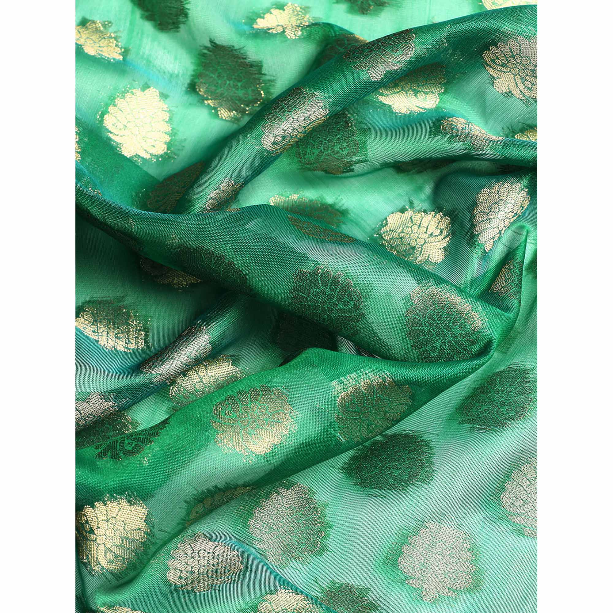 Green Woven Organza Silk Saree With Tassels