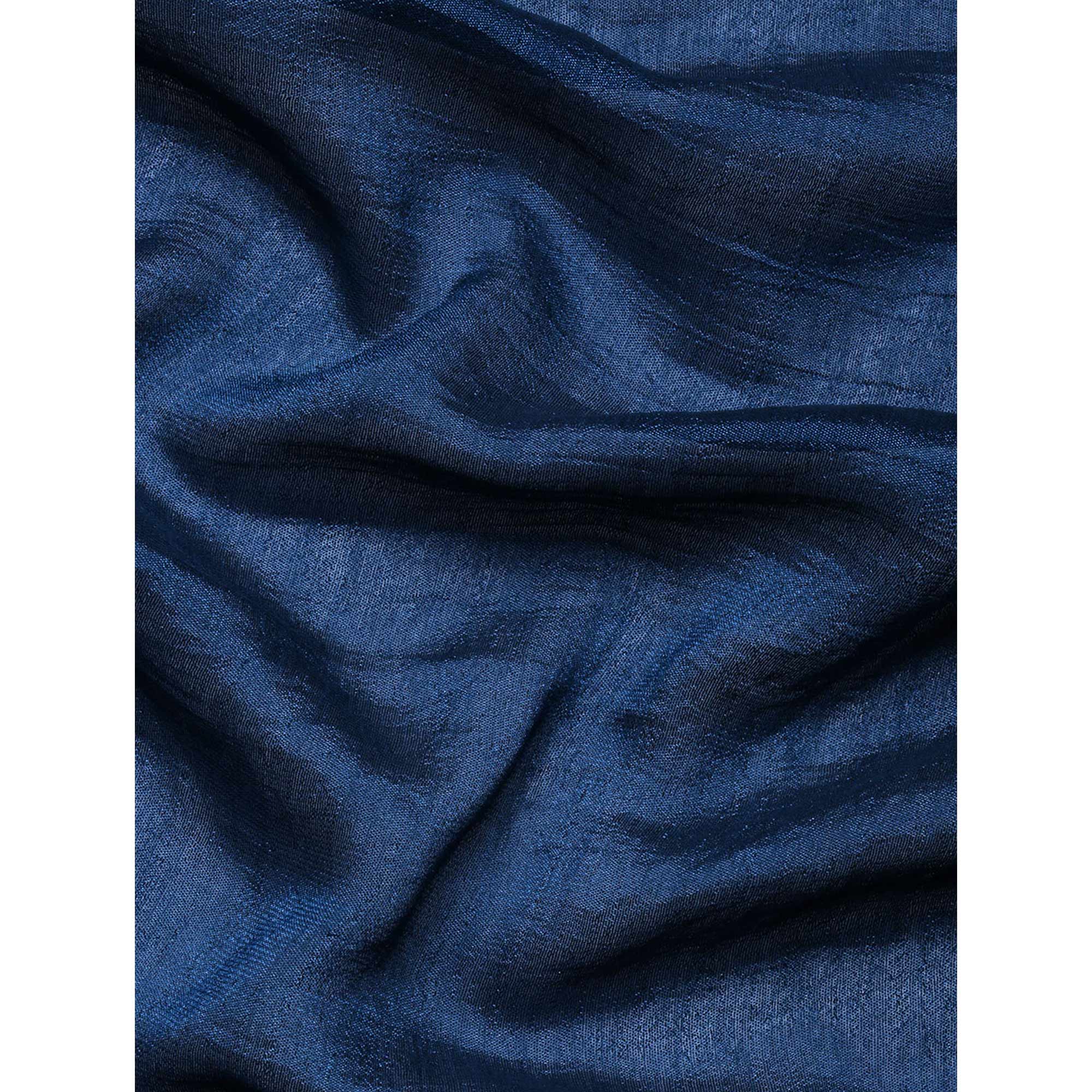 Blue Swaroski Work Vichitra Silk Saree