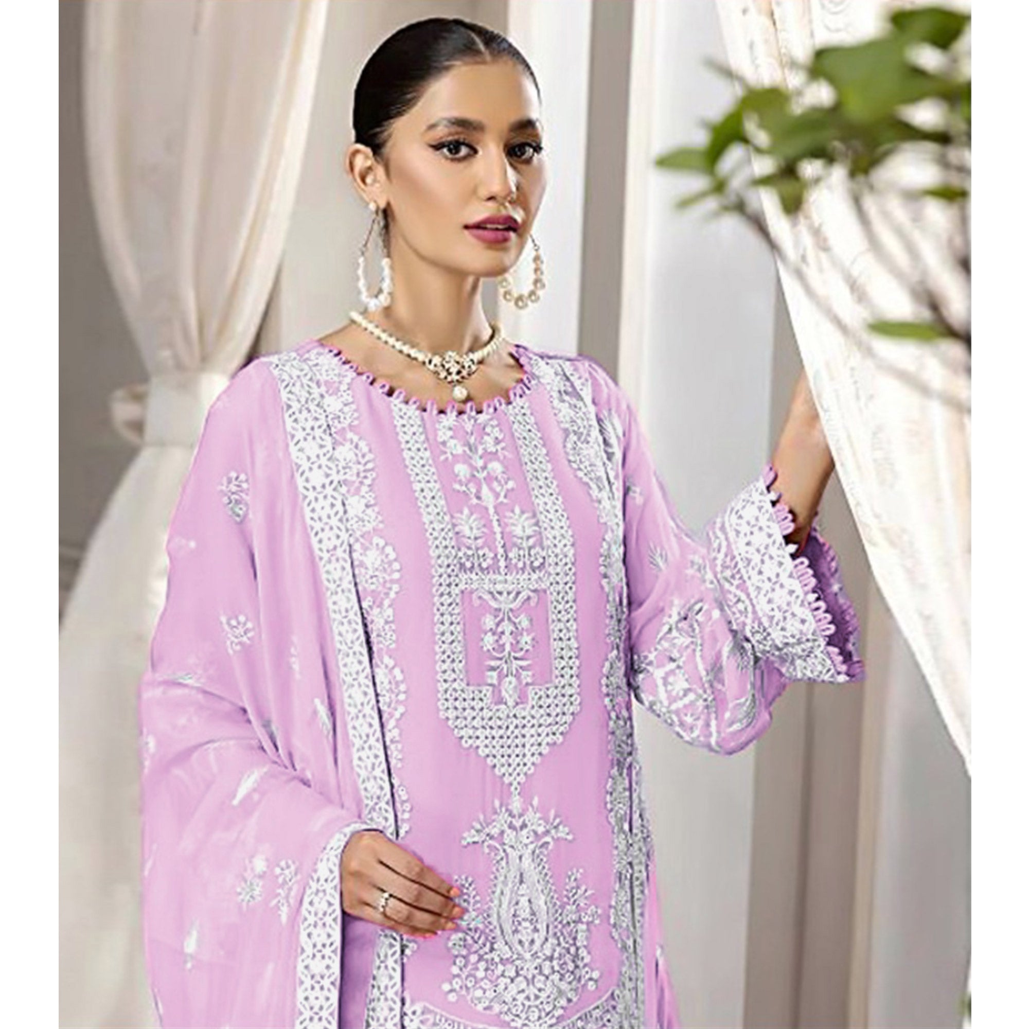 Pink Floral Embroidered Georgette Pakistani Suit