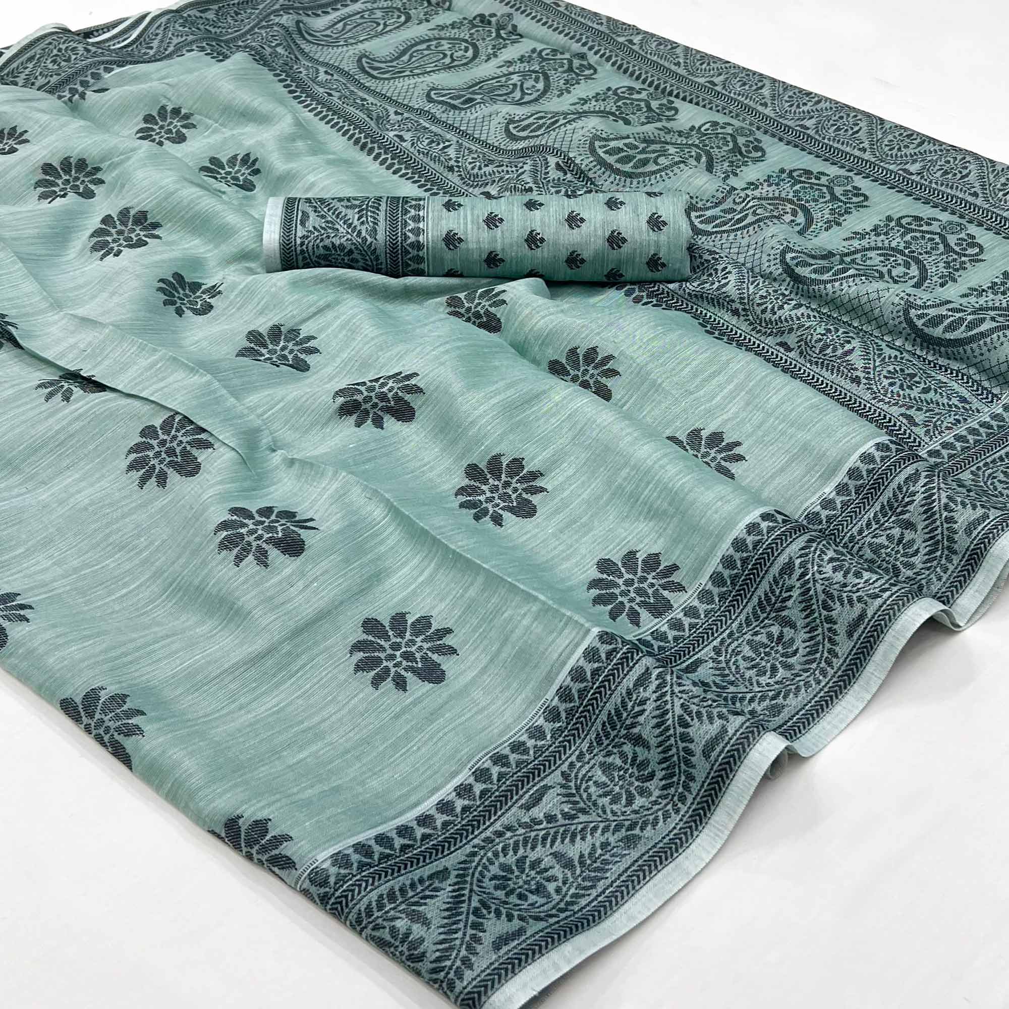 Rama Green Thread Woven Cotton Silk Saree