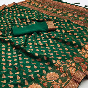 Green Floral Woven Chiffon Saree
