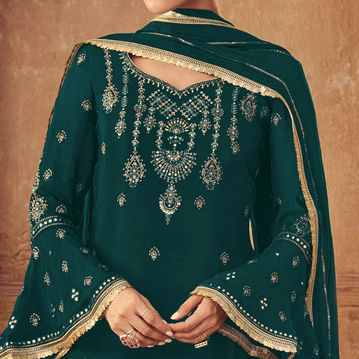 Sea Green Sequins Embroidered Georgette Sharara Suit