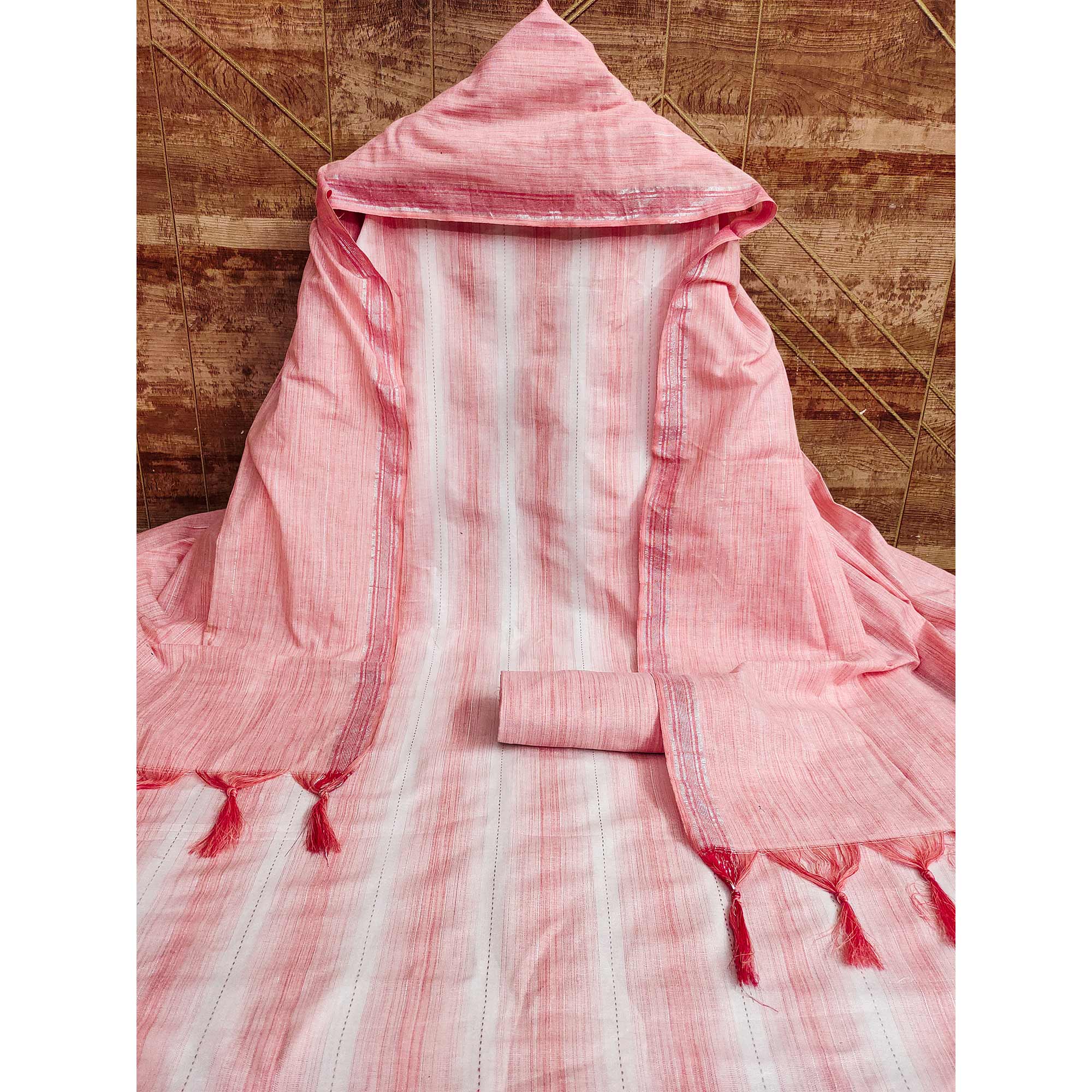 Pink Woven Cotton Dress Material