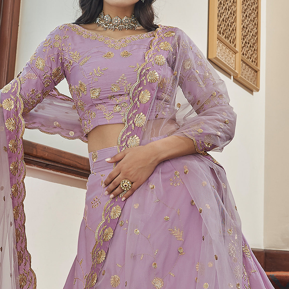 Light Purple Sequins Embroidered Art Silk Lehenga Choli