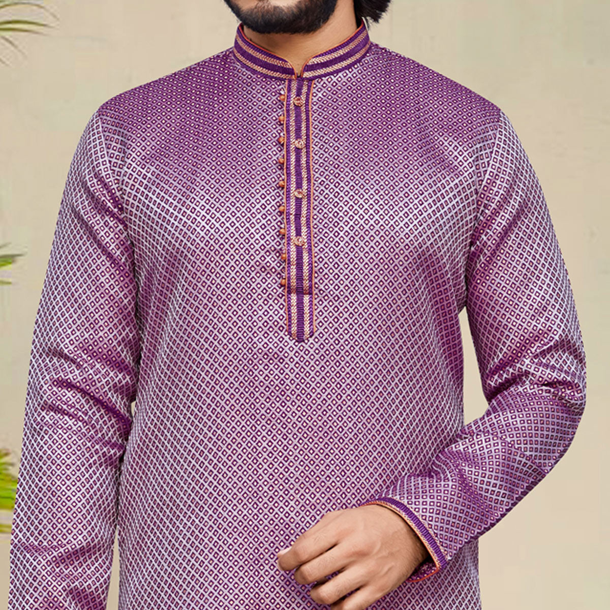 Purple Woven Jacquard Kurta Pyjama Set