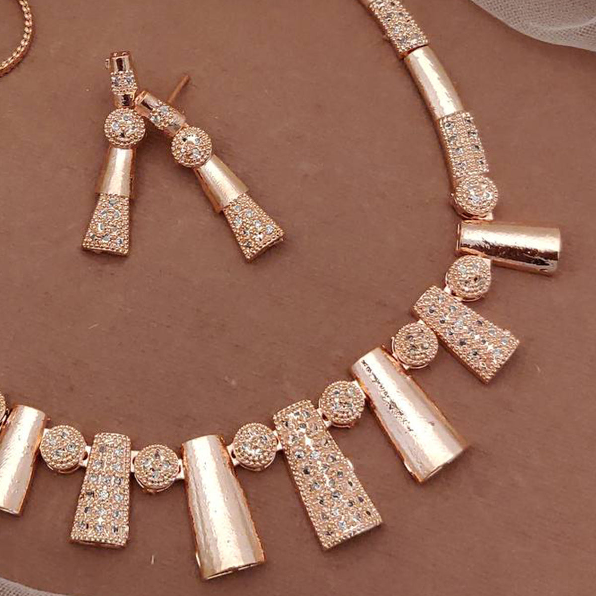 Rose Gold American Diamond Premium Alloy Necklace set