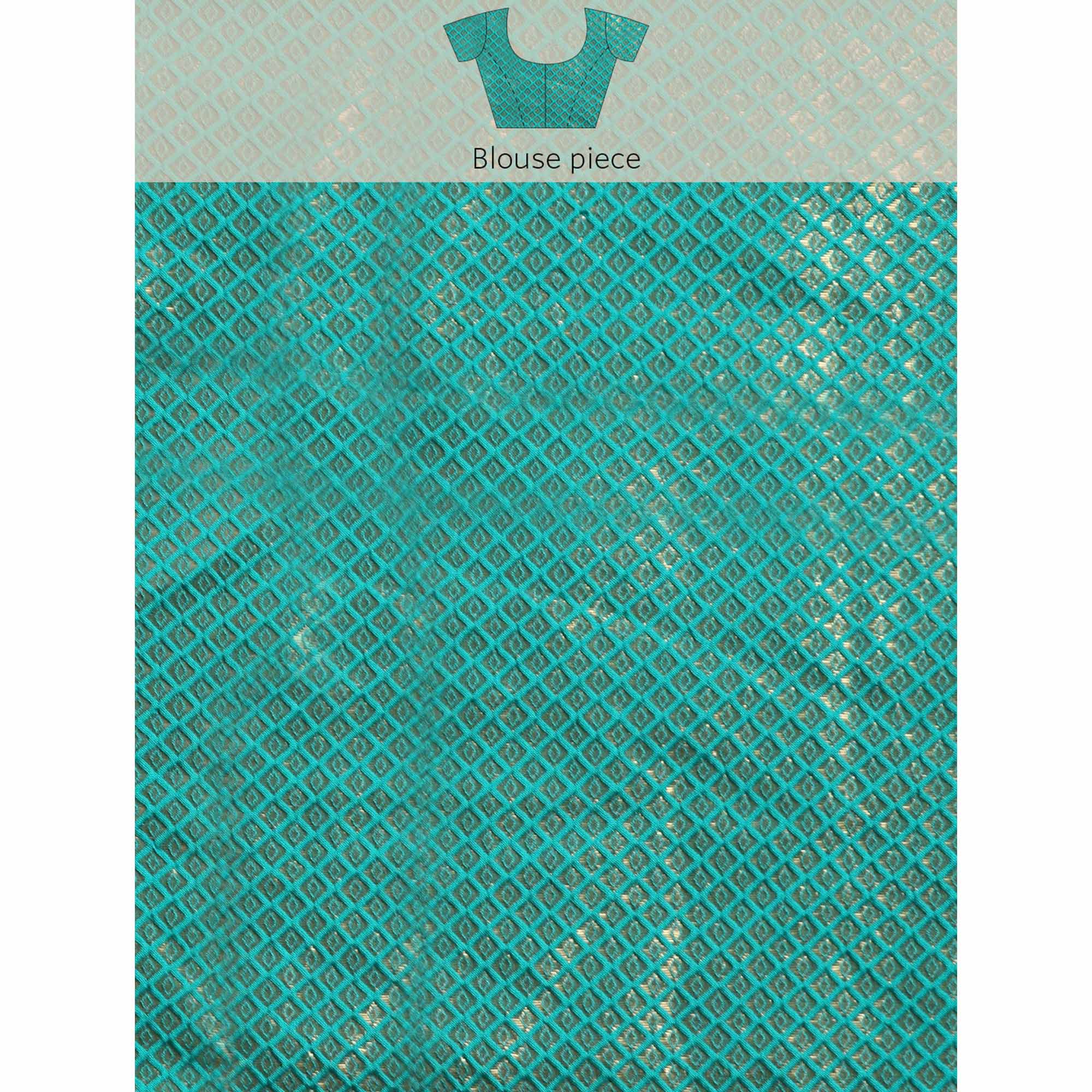 Turquoise Foil Printed With Swarovski Brasso Saree