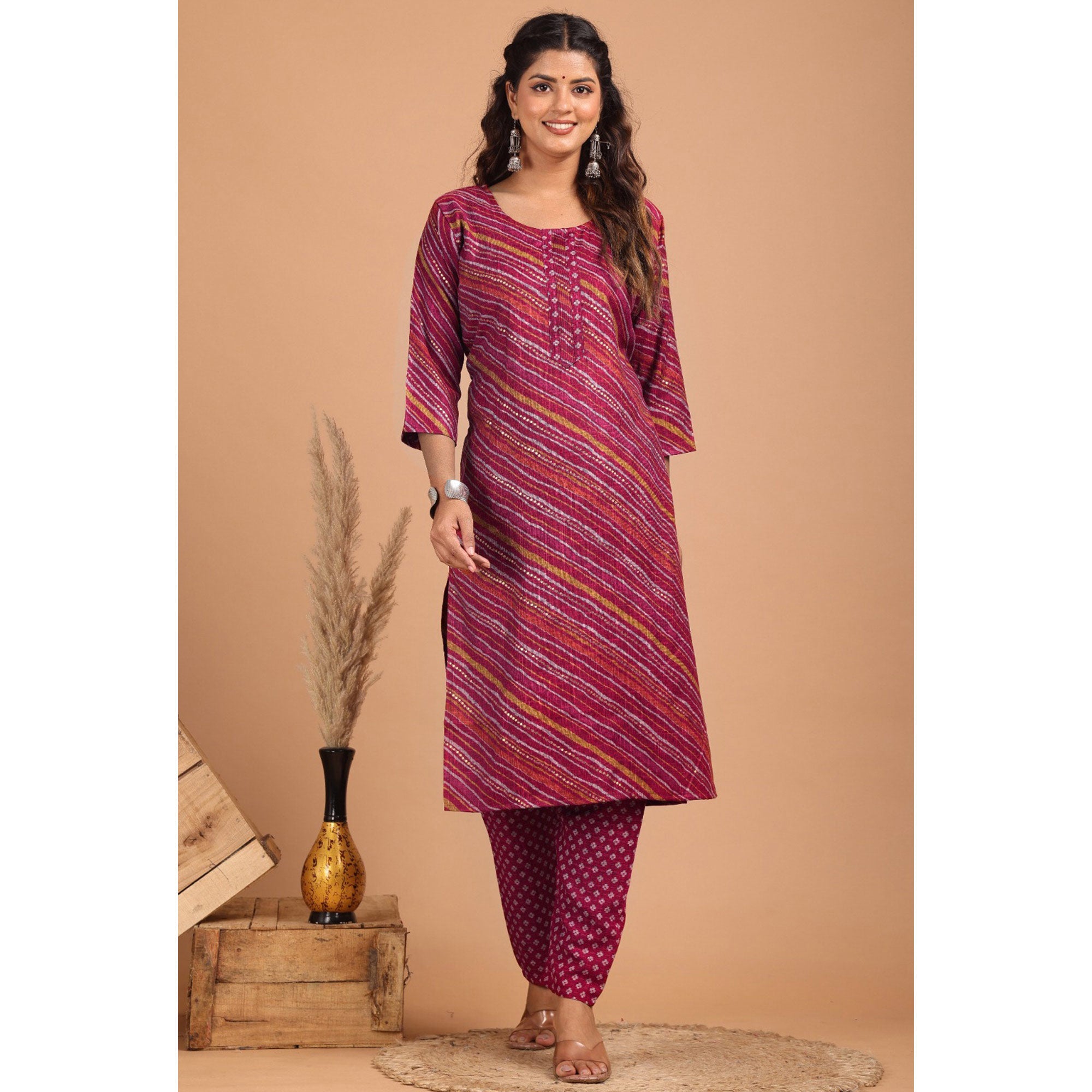 Maroon Foil Printed Rayon Suit