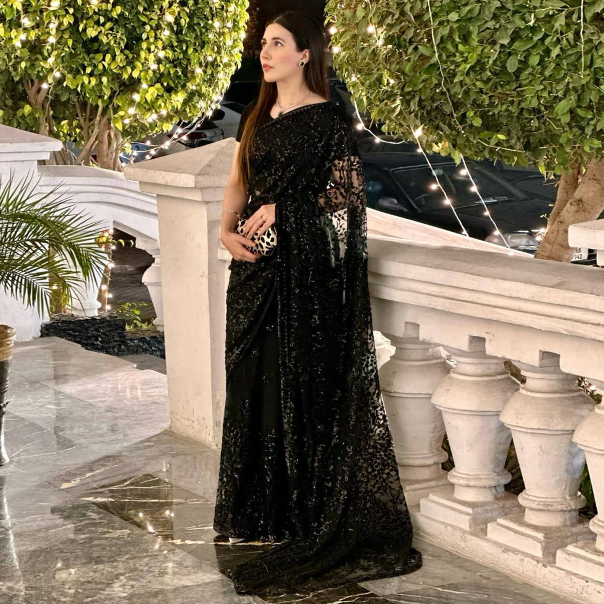 Black Sequins Embroidered Georgette Saree