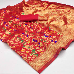 Red Floral Woven Art Silk Saree