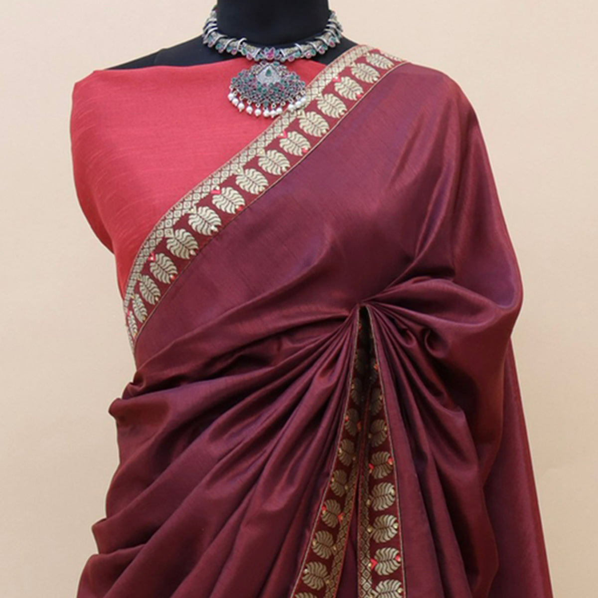 Maroon Woven With Stone Work Art Silk Saree