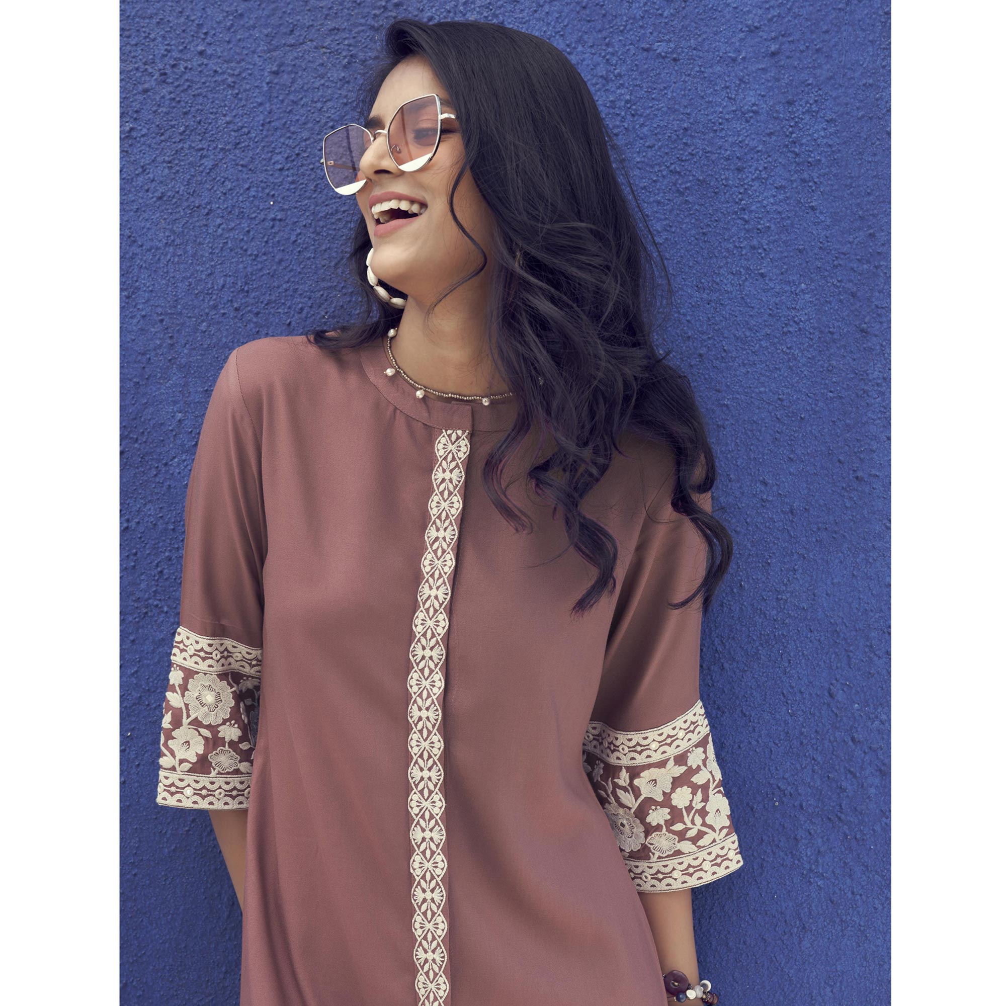 Mauve Embroidered Rayon Tunic