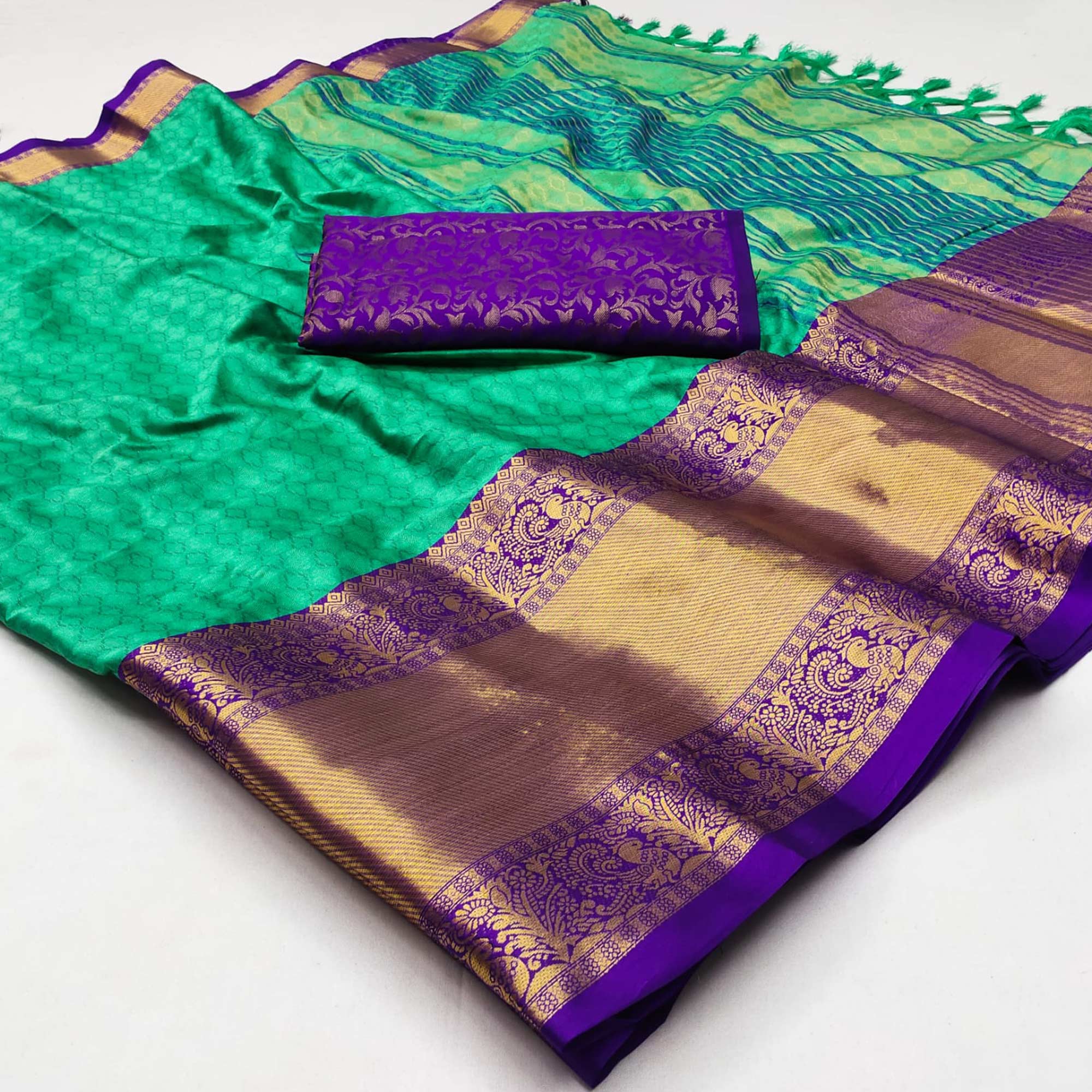 Rexona Blue Woven Cotton Silk Saree With Tassels