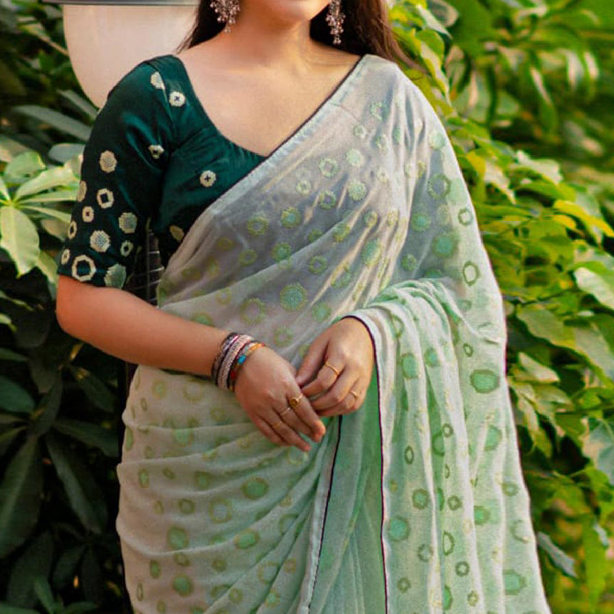 Pista Green Sequins Work Georgette Saree