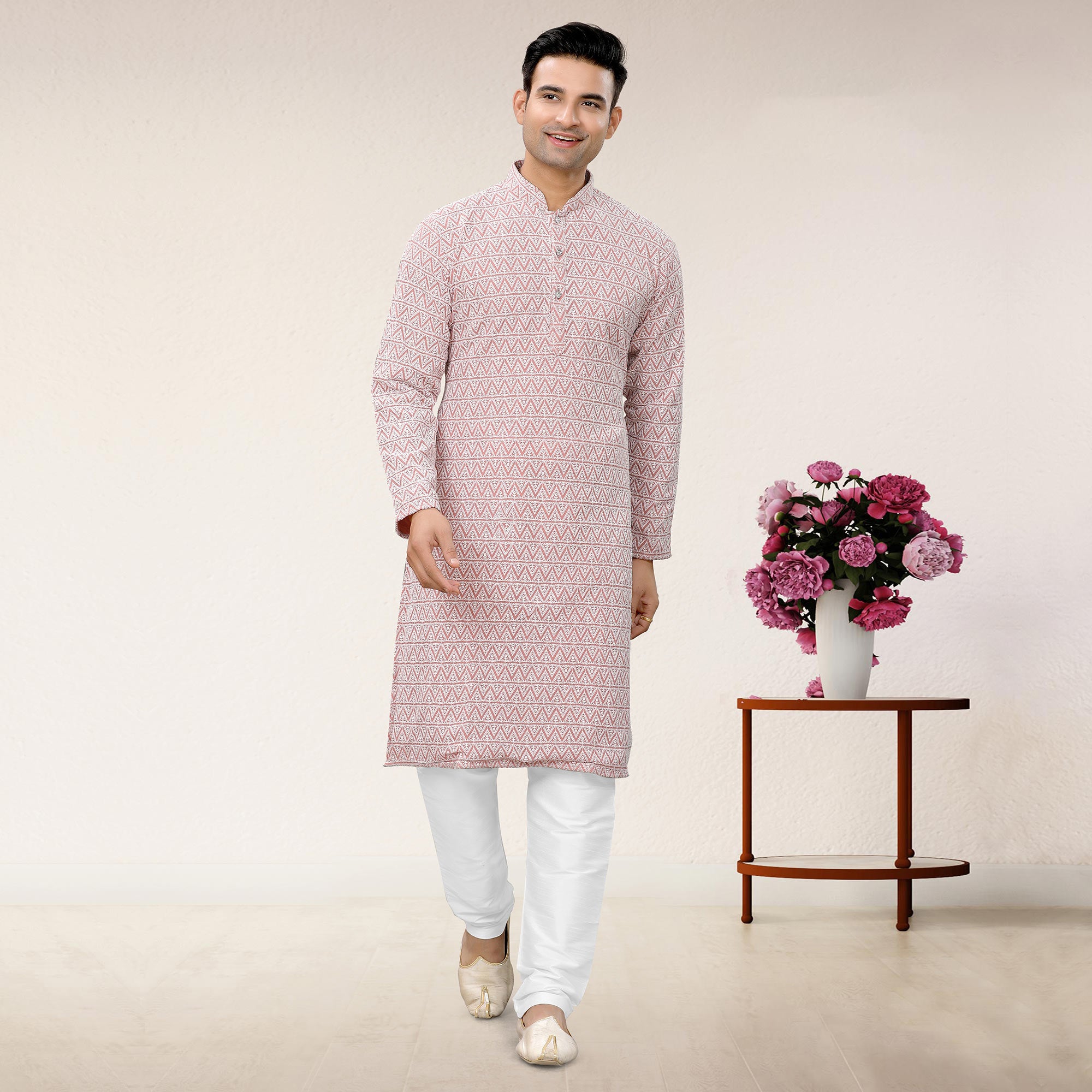Pink Lucknowi Embroidered Georgette Kurta Pyjama Set