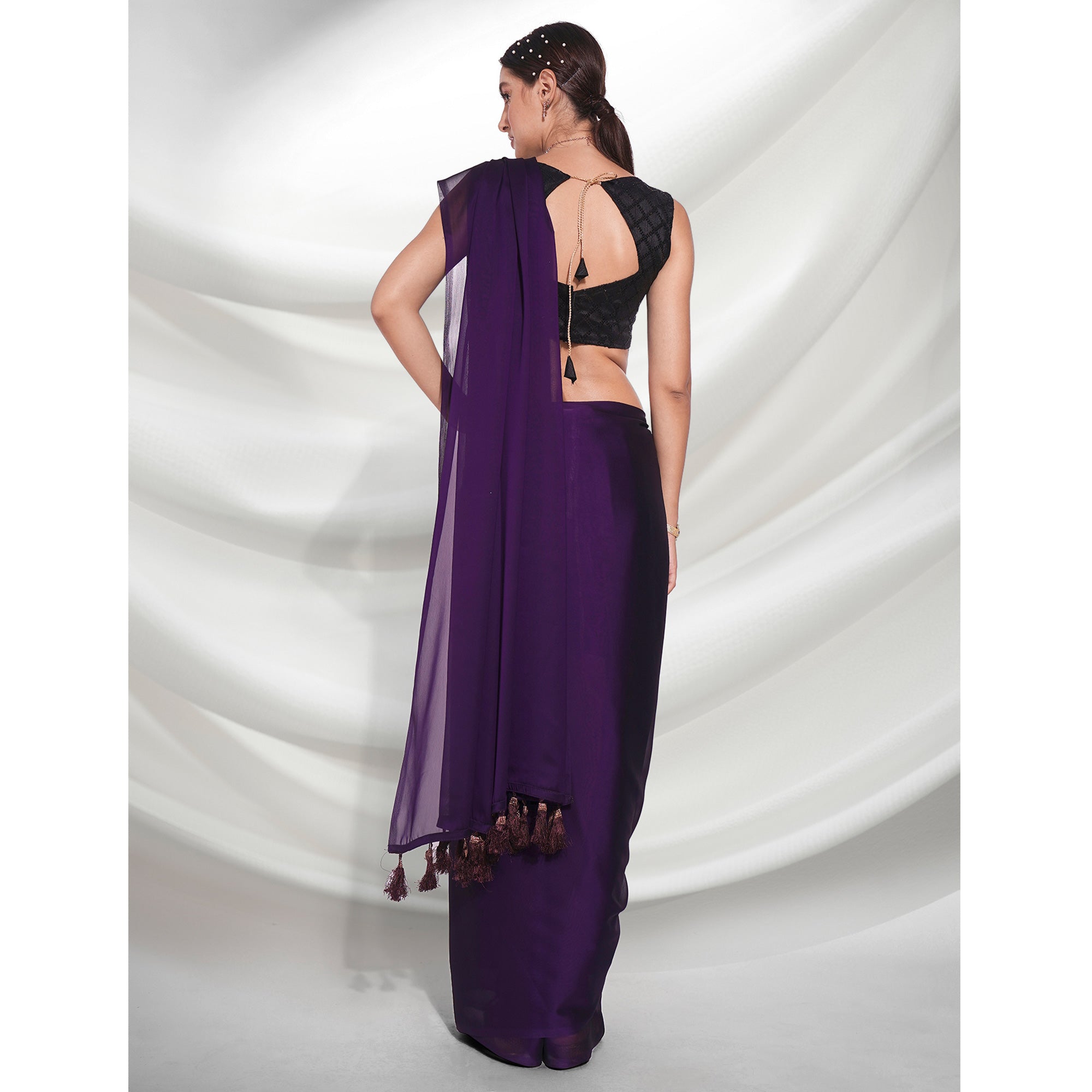 Dark Violet Solid Georgette Saree