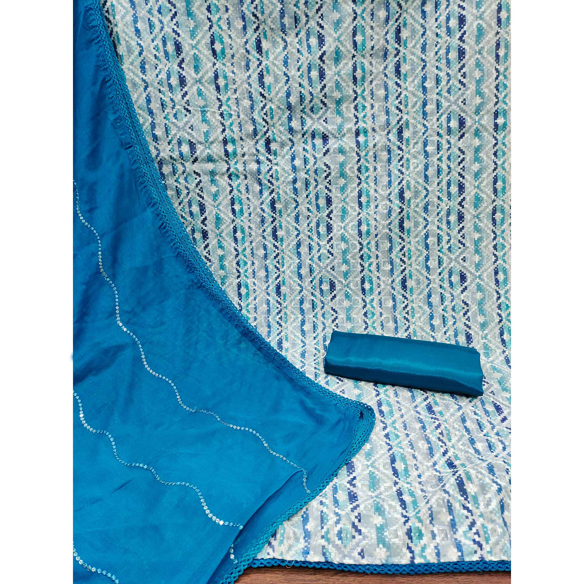 Blue & White Digital Printed Cotton Dress Material