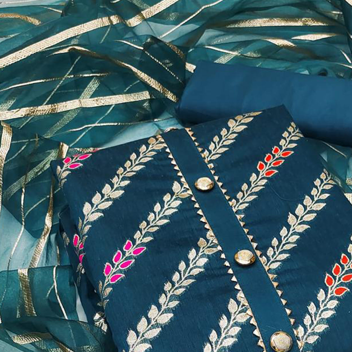 Blue Woven Banarasi Silk Dress Material