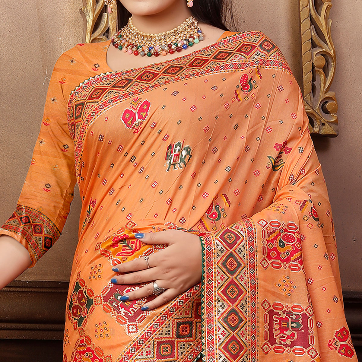 Orange Woven With Gota Patti Work Pashmina Saree
