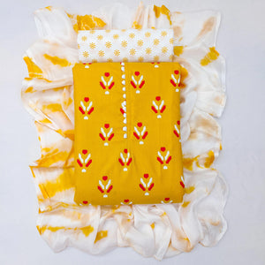 Yellow Ikkat Printed Cotton Blend Dress Material