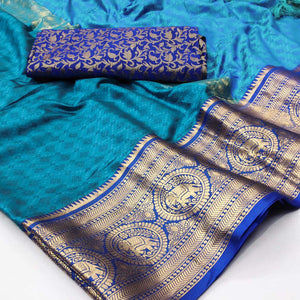 Firozi Woven Cotton Silk Saree With Tassels