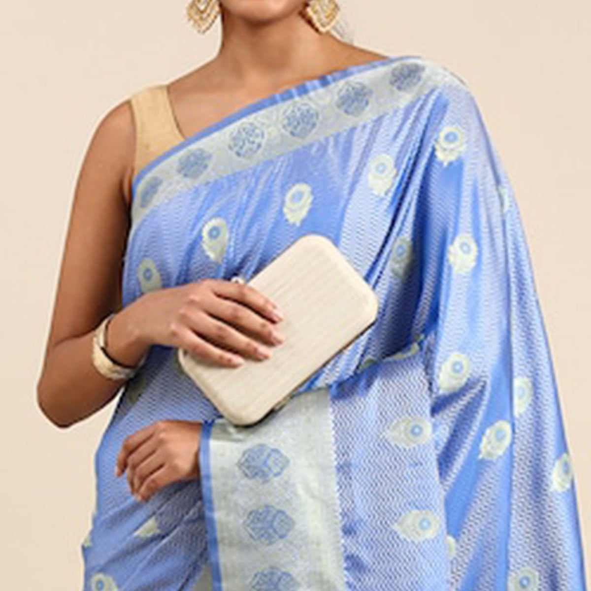 Blue Woven Kanjivaram Silk Saree WithTassels