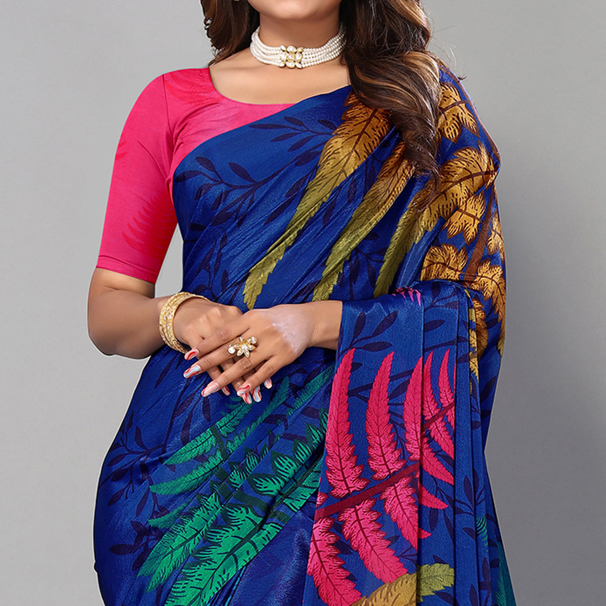 Blue Digital Printed Chiffon Saree