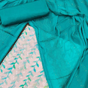 Blue Digital Printed With Embroidered Georgette Dress Material