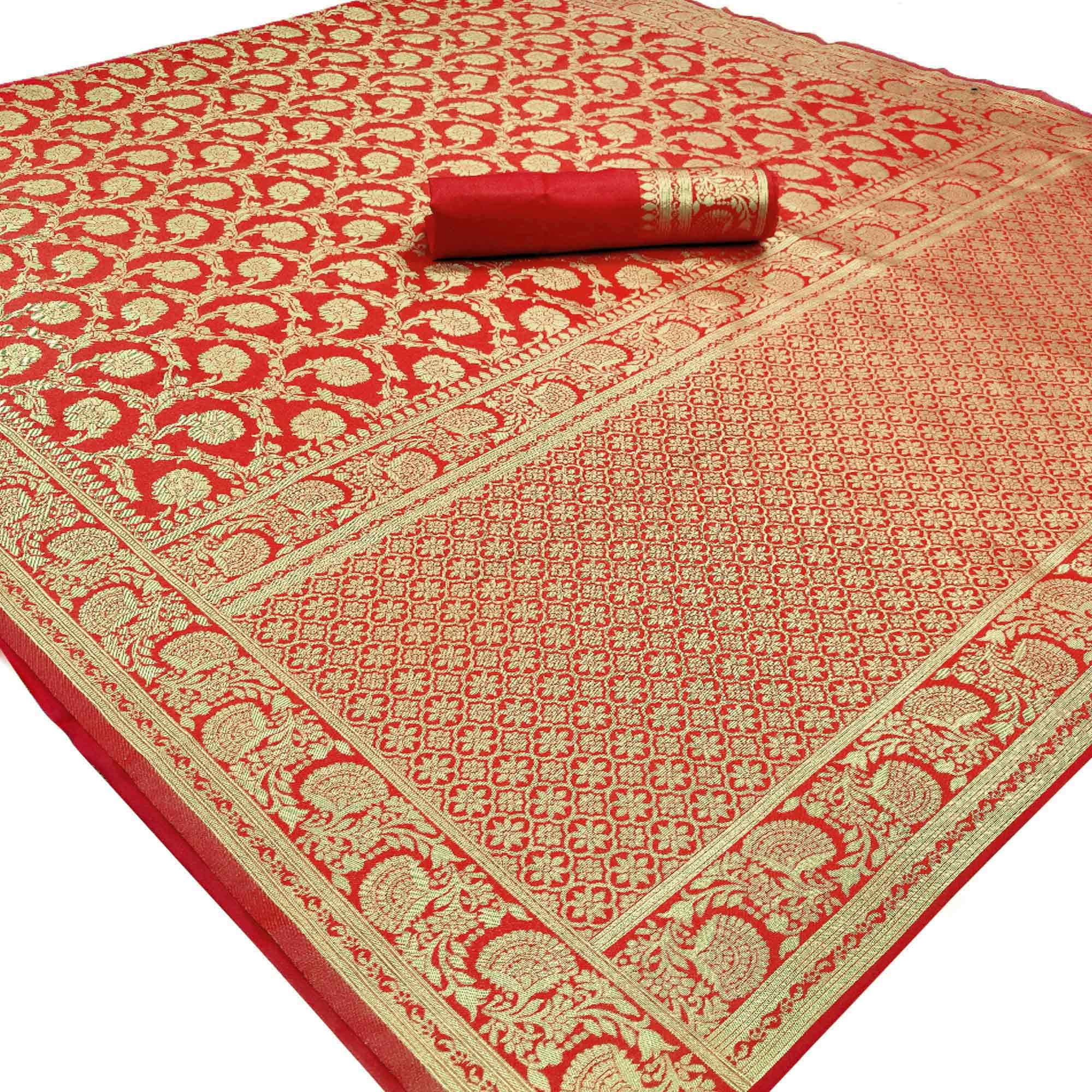 Red Woven Banarasi Silk Saree