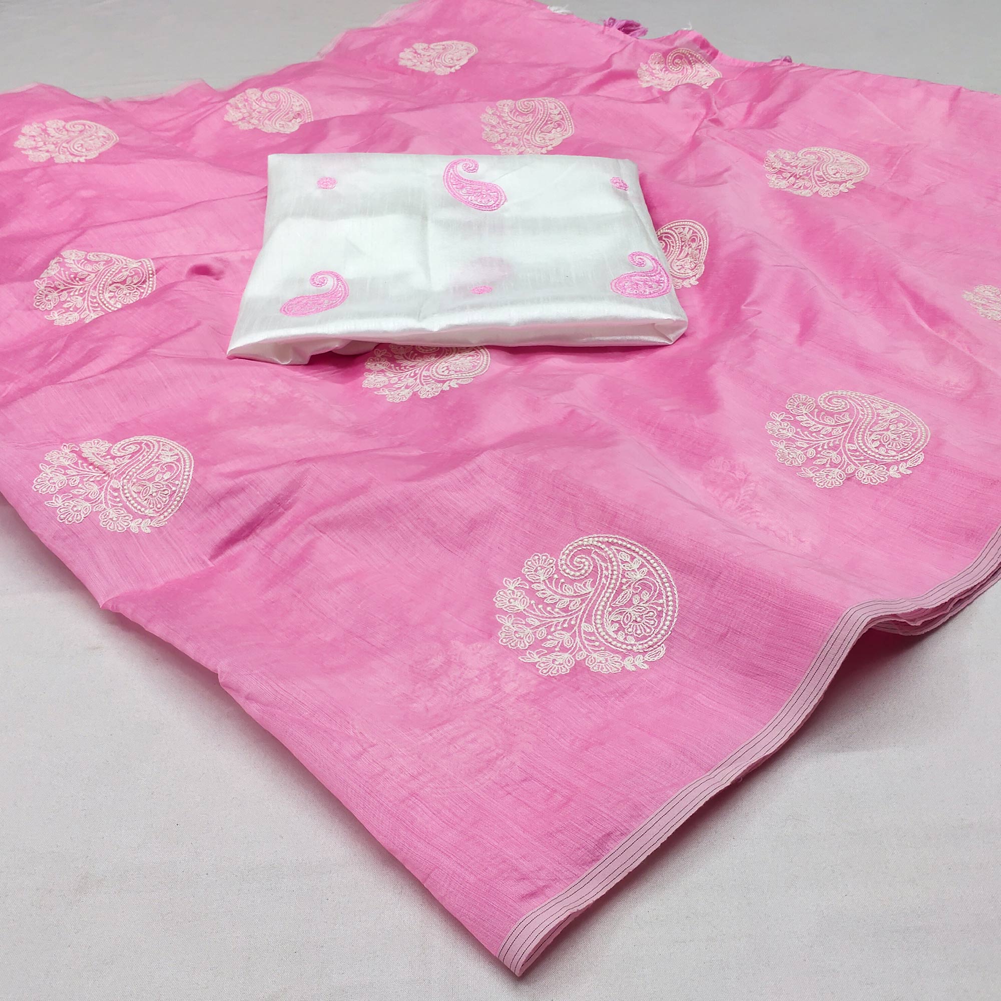 Pink Embroidered Chanderi Saree