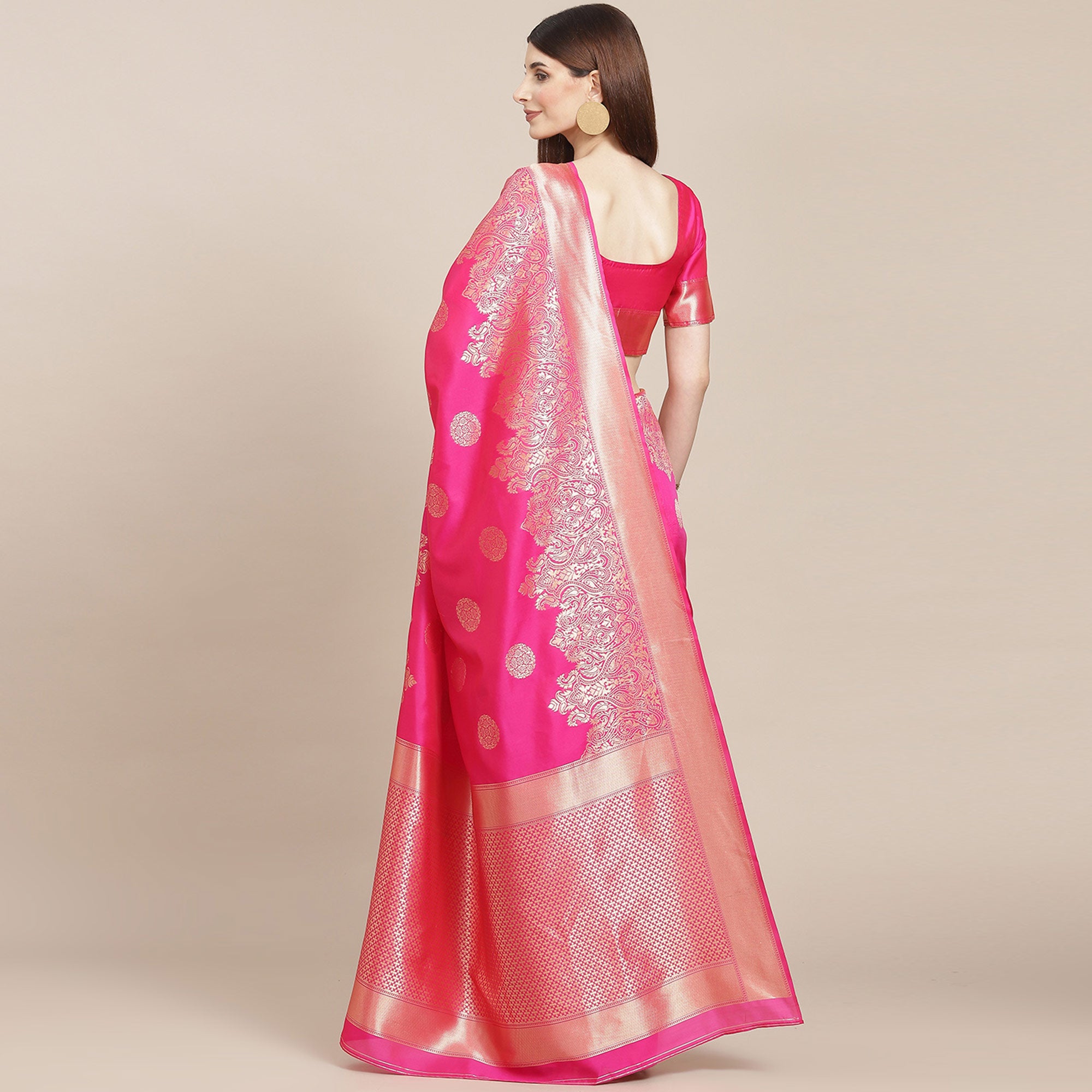 Pink Woven Banarasi Silk Saree