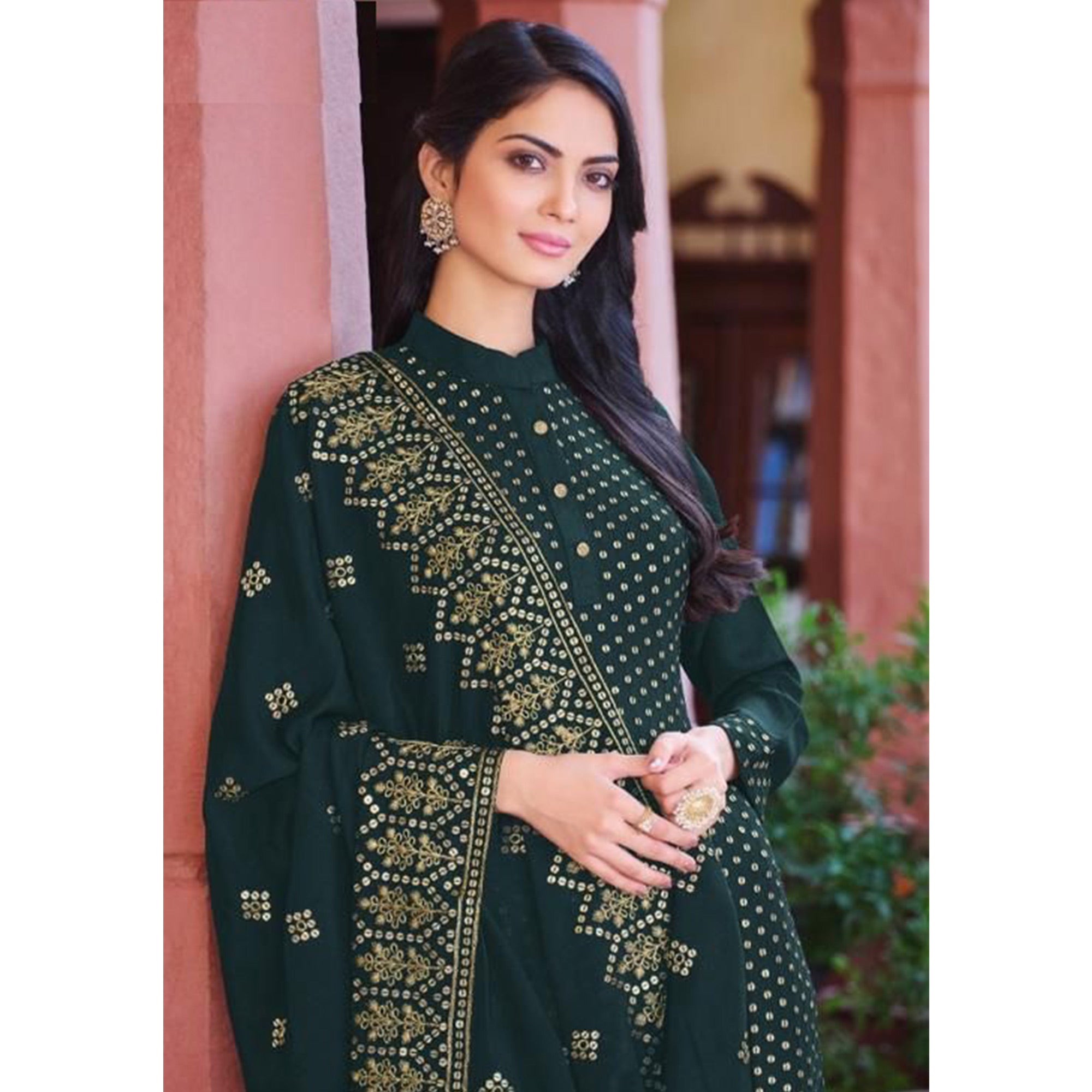 Green Embroidered Georgette Salwar Suit