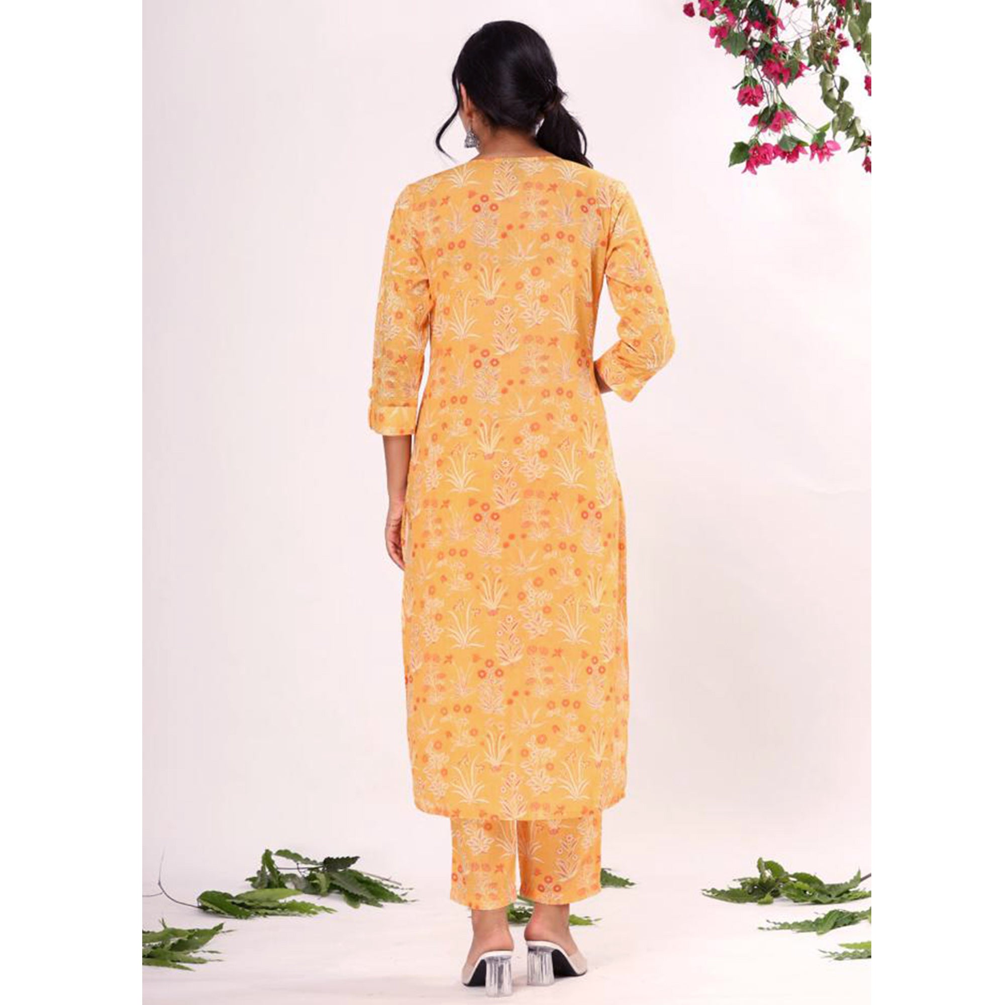 Yellow Floral Printed Pure Cotton Suit