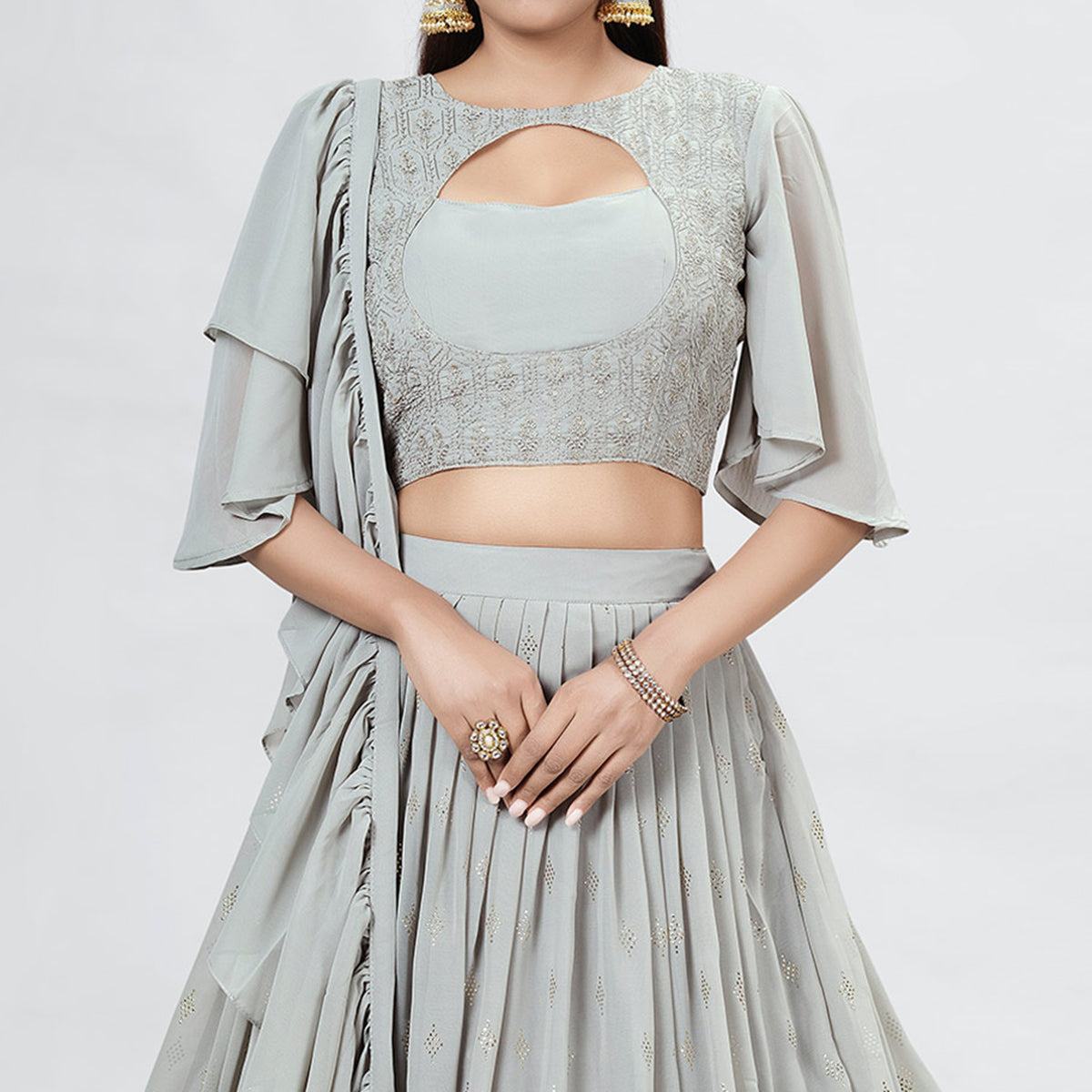 Grey Embellished With Embroidered Georgette Lehenga Choli