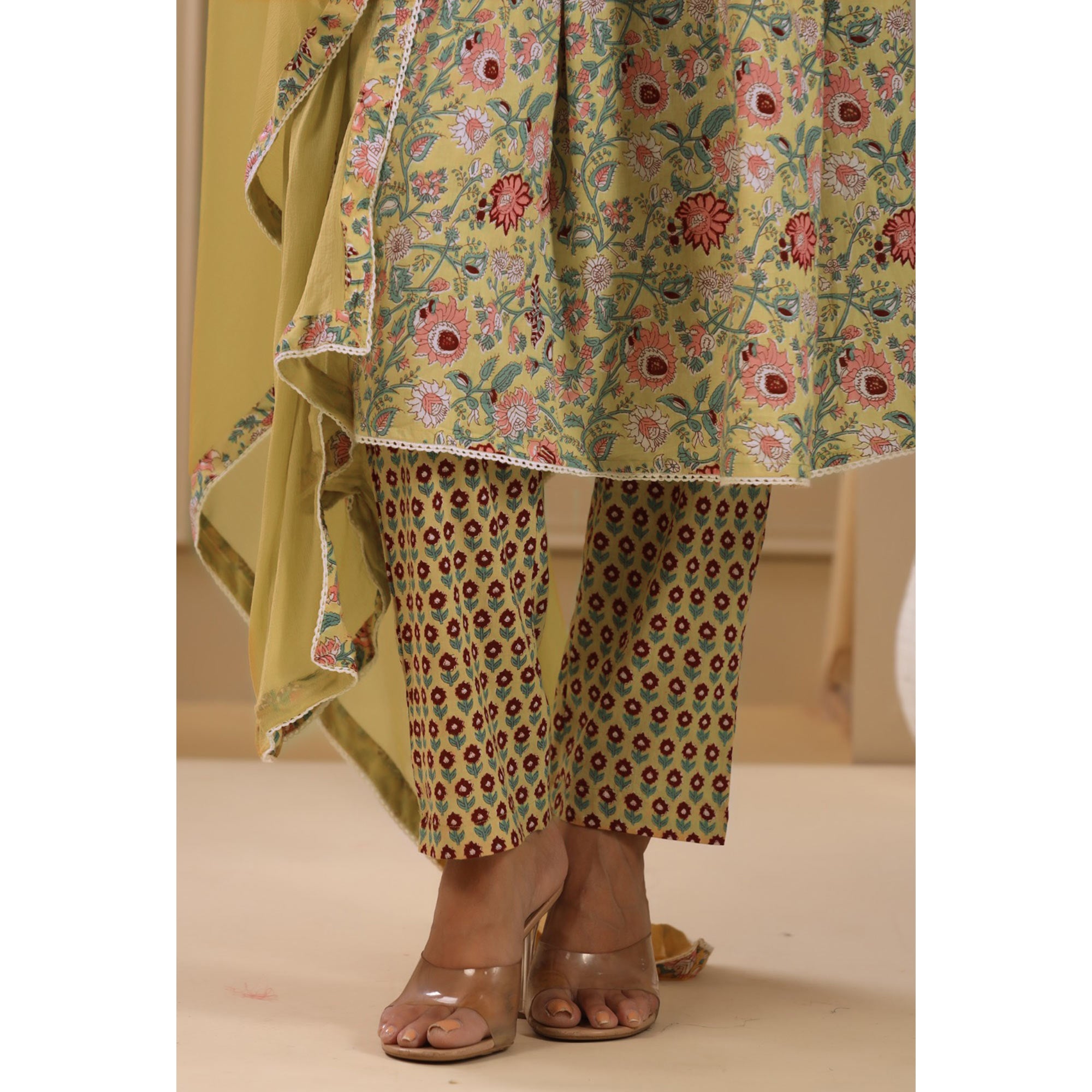 Mustard Floral Printed Pure Cotton Naira Cut Suit