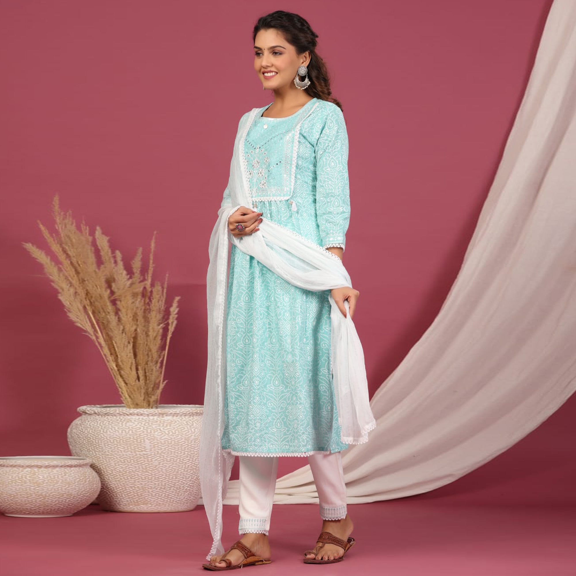 Blue Printed With Embroidered Pure Cotton Naira Cut Suit