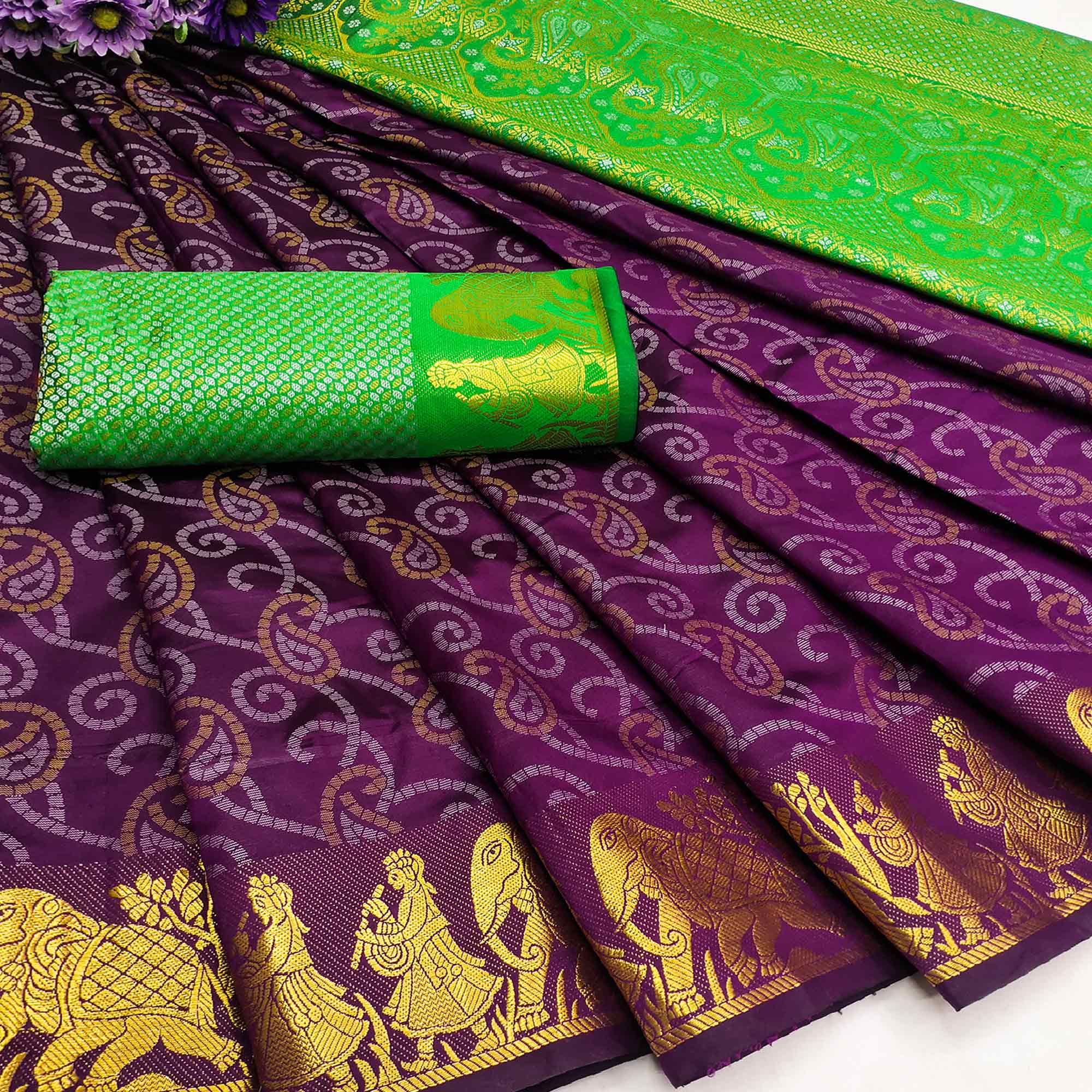 Wine Bandhani Woven Banarasi Silk Saree