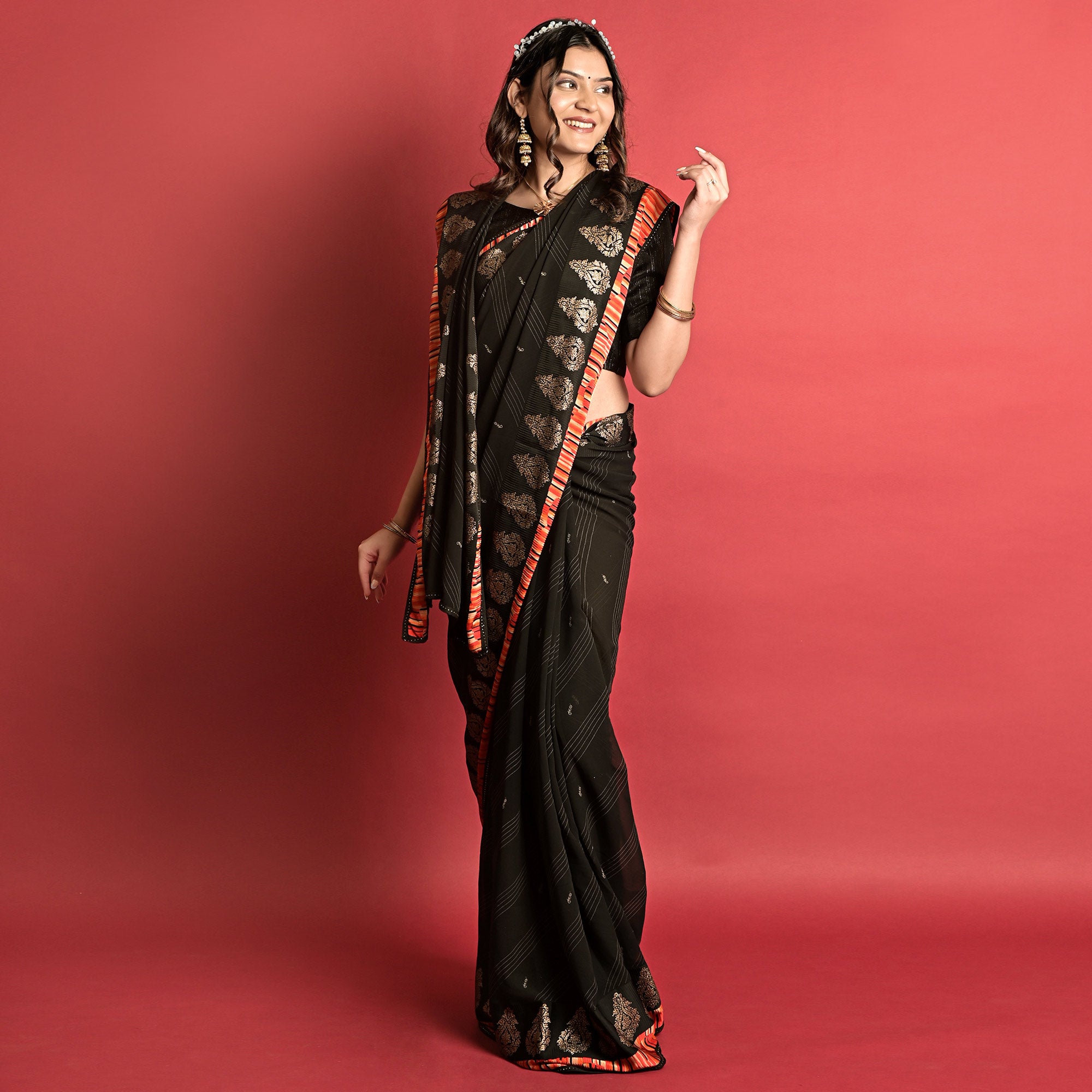 Black Printed Georgette Saree