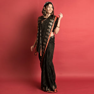Black Printed Georgette Saree