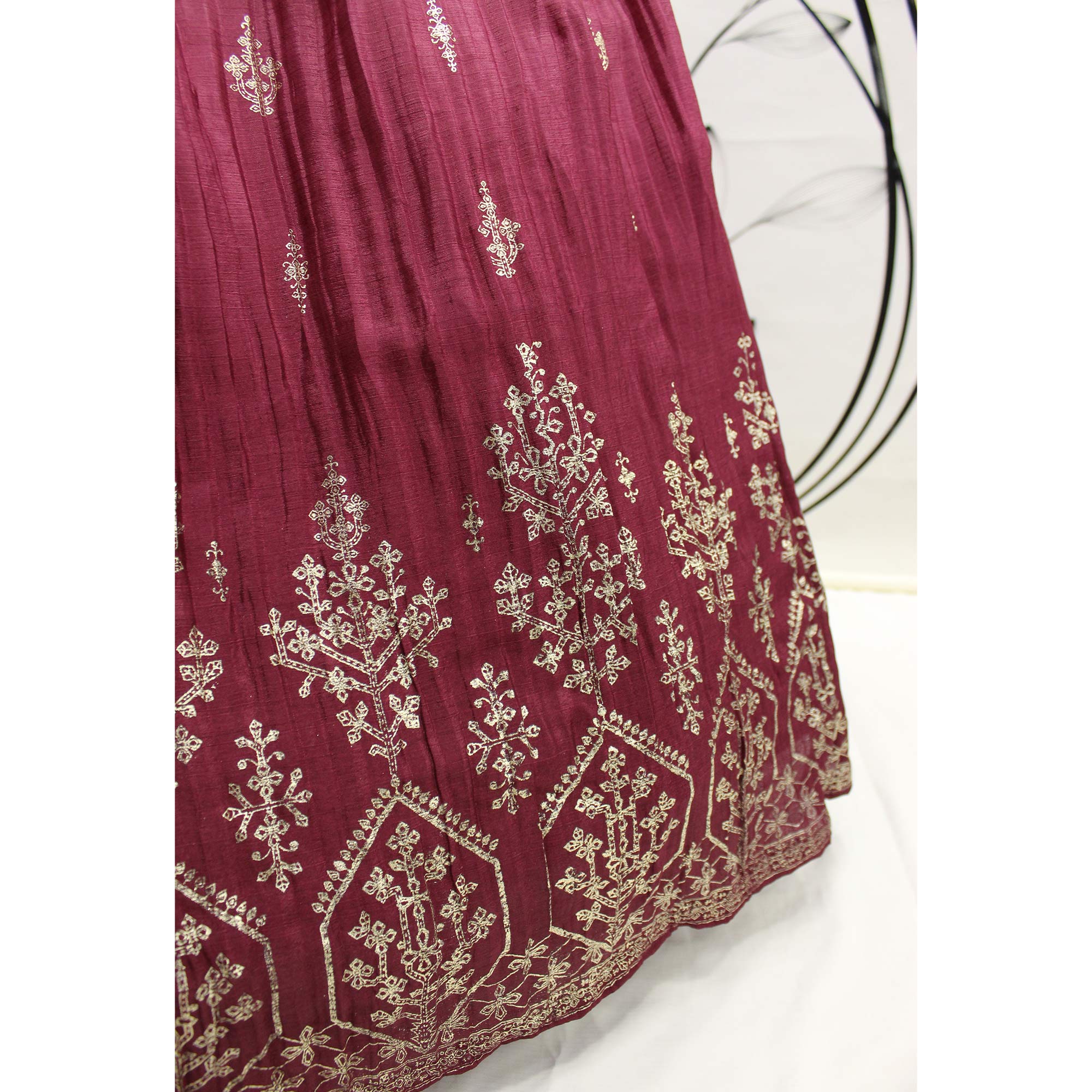 Pink & Maroon Foil Printed Chiffon Lehenga Choli